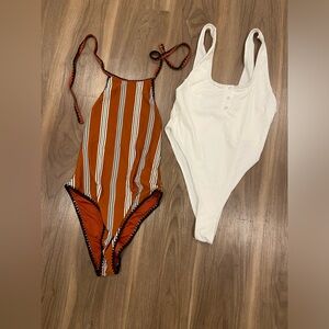 Striped Orange and White One Piece Swimsuit